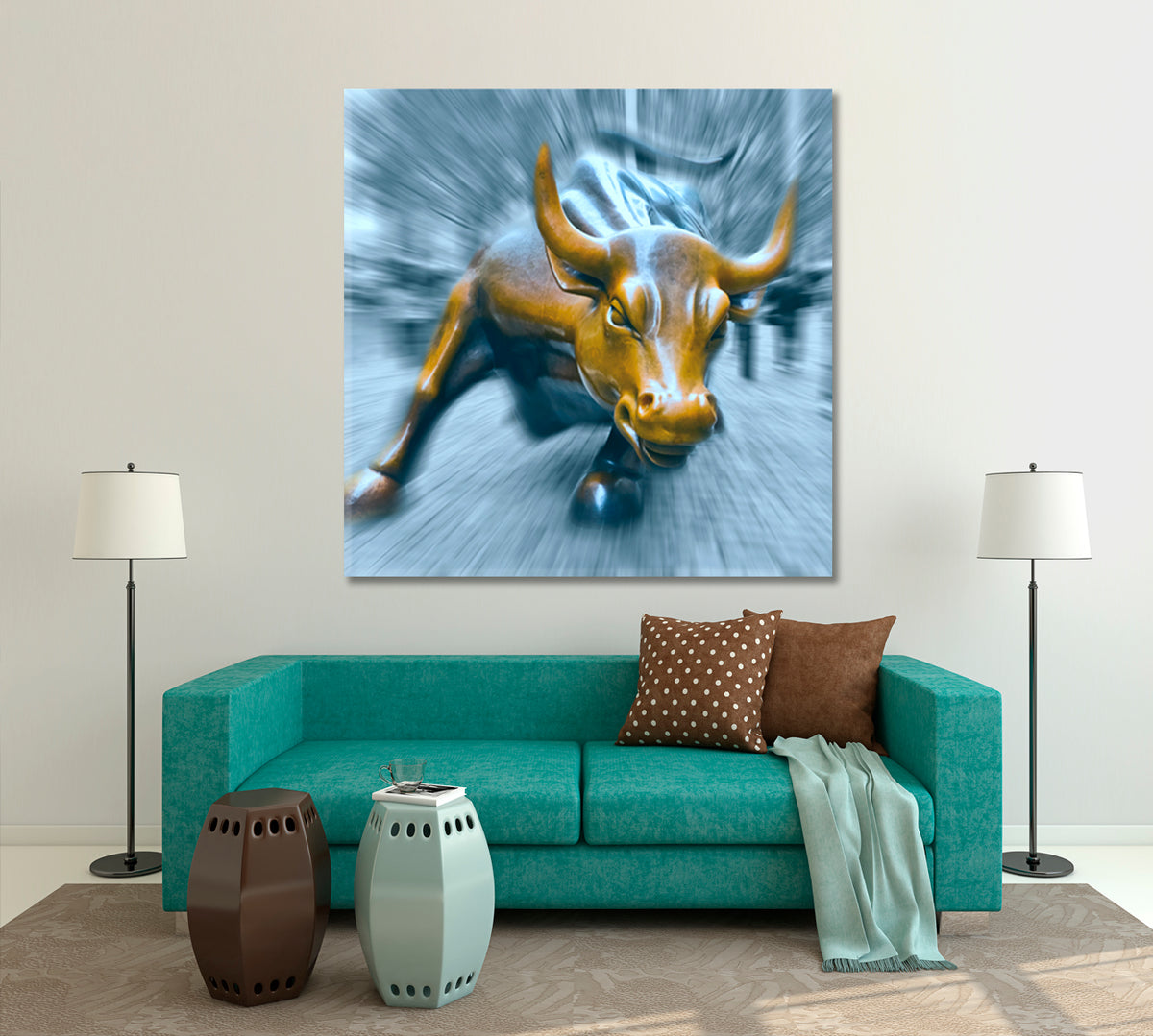 Charging Bull Blue- Square Panel Business Concept Wall Art Artesty 1 Panel 12"x12" 