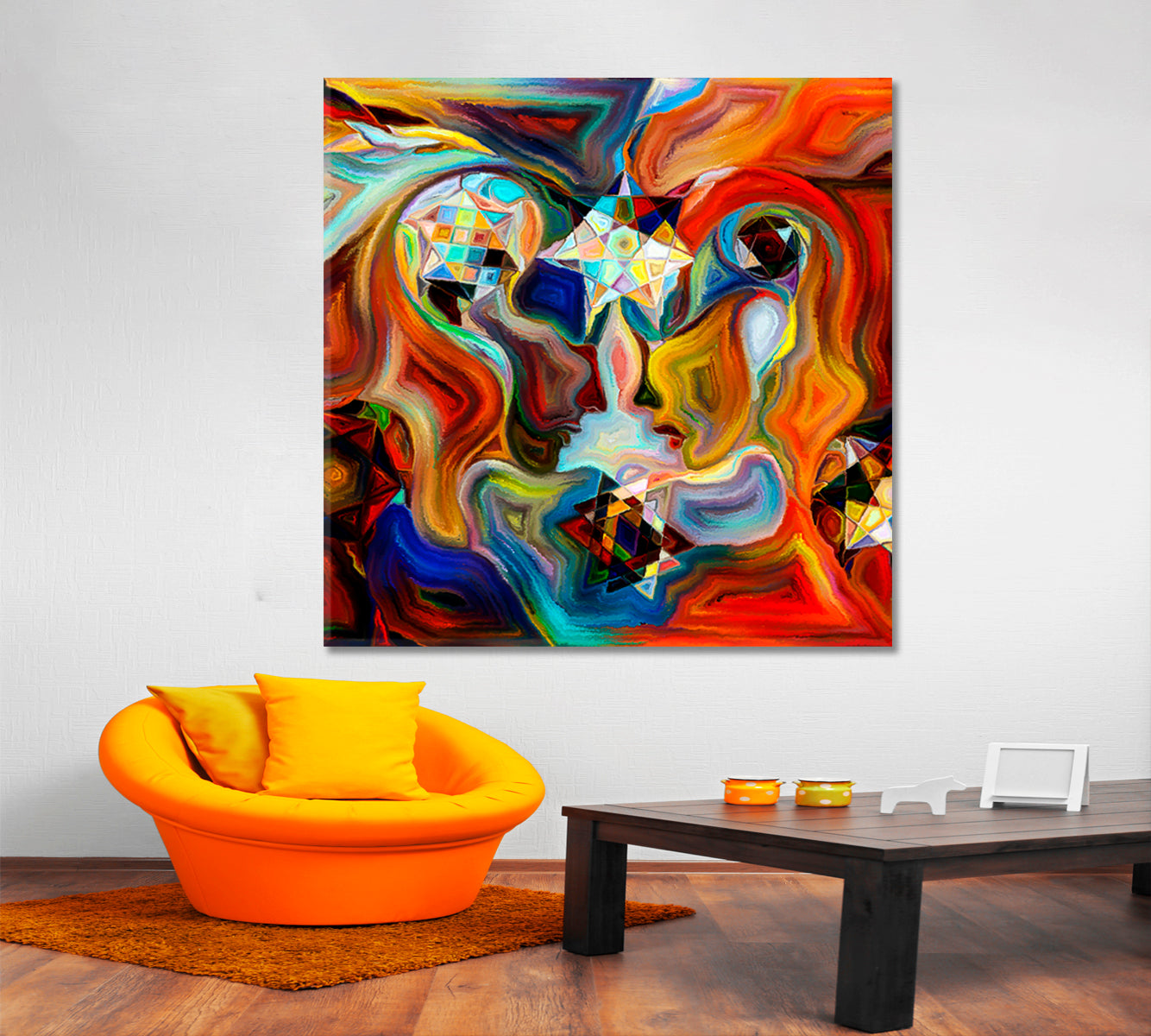 ABSTRACT INTERPLAY Mystic Profiles Colorful Patterns Symbols Vivid Shapes | S Abstract Art Print Artesty 1 Panel 12"x12" 