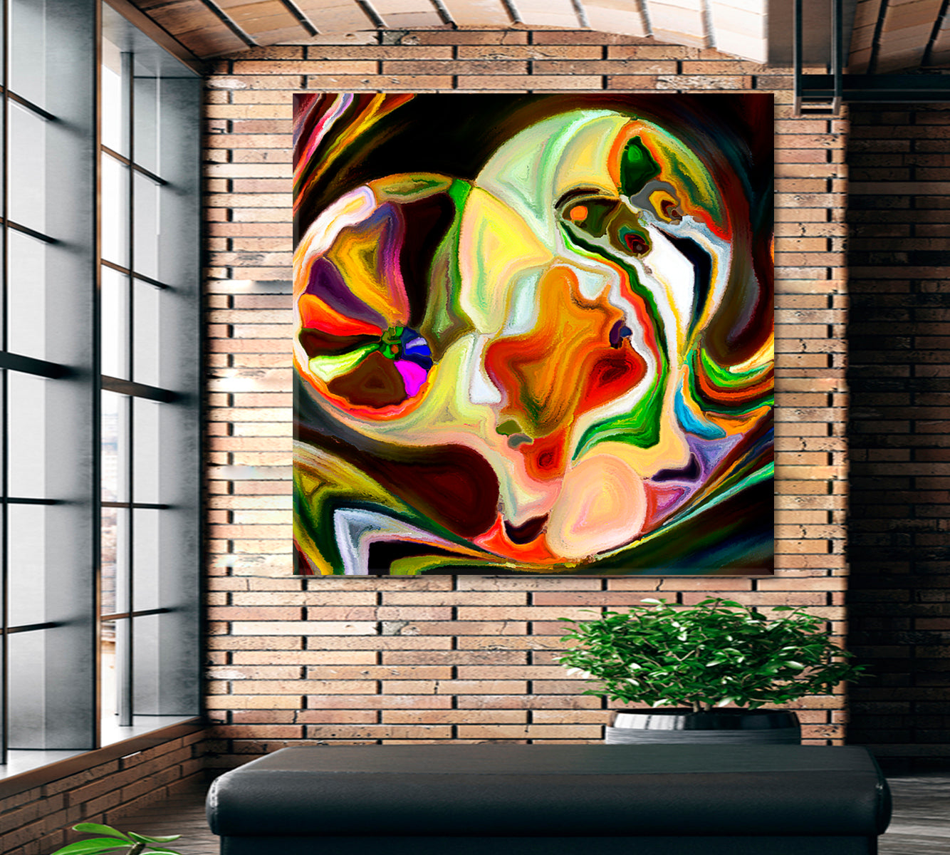 CONTEMPORARY ART Abstract Forms and Nature Lines- Square Panel Consciousness Art Artesty   