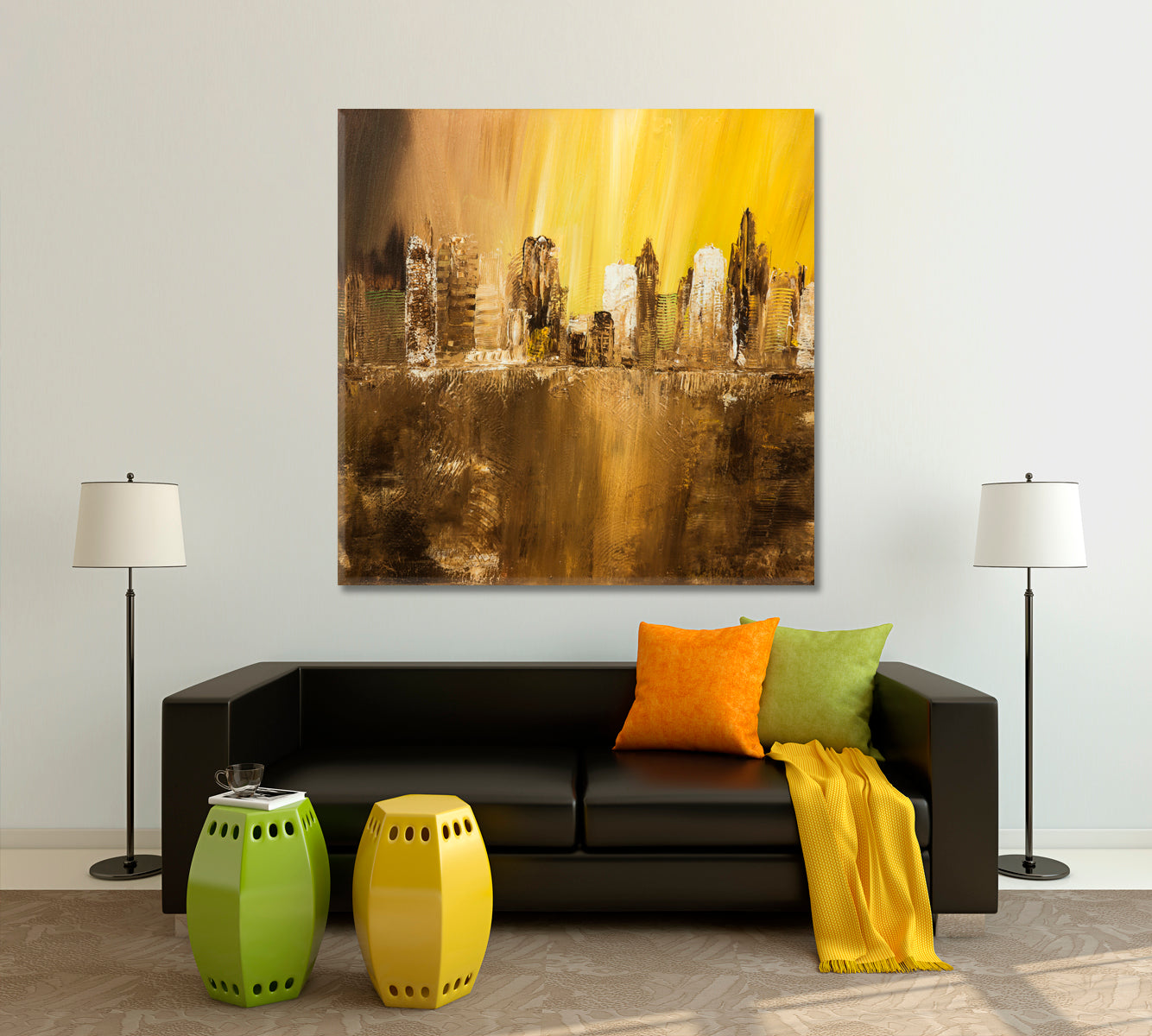 Abstract City Creative Modern Grunge Contemporary | Square Panel Cities Wall Art Artesty 1 Panel 12"x12" 
