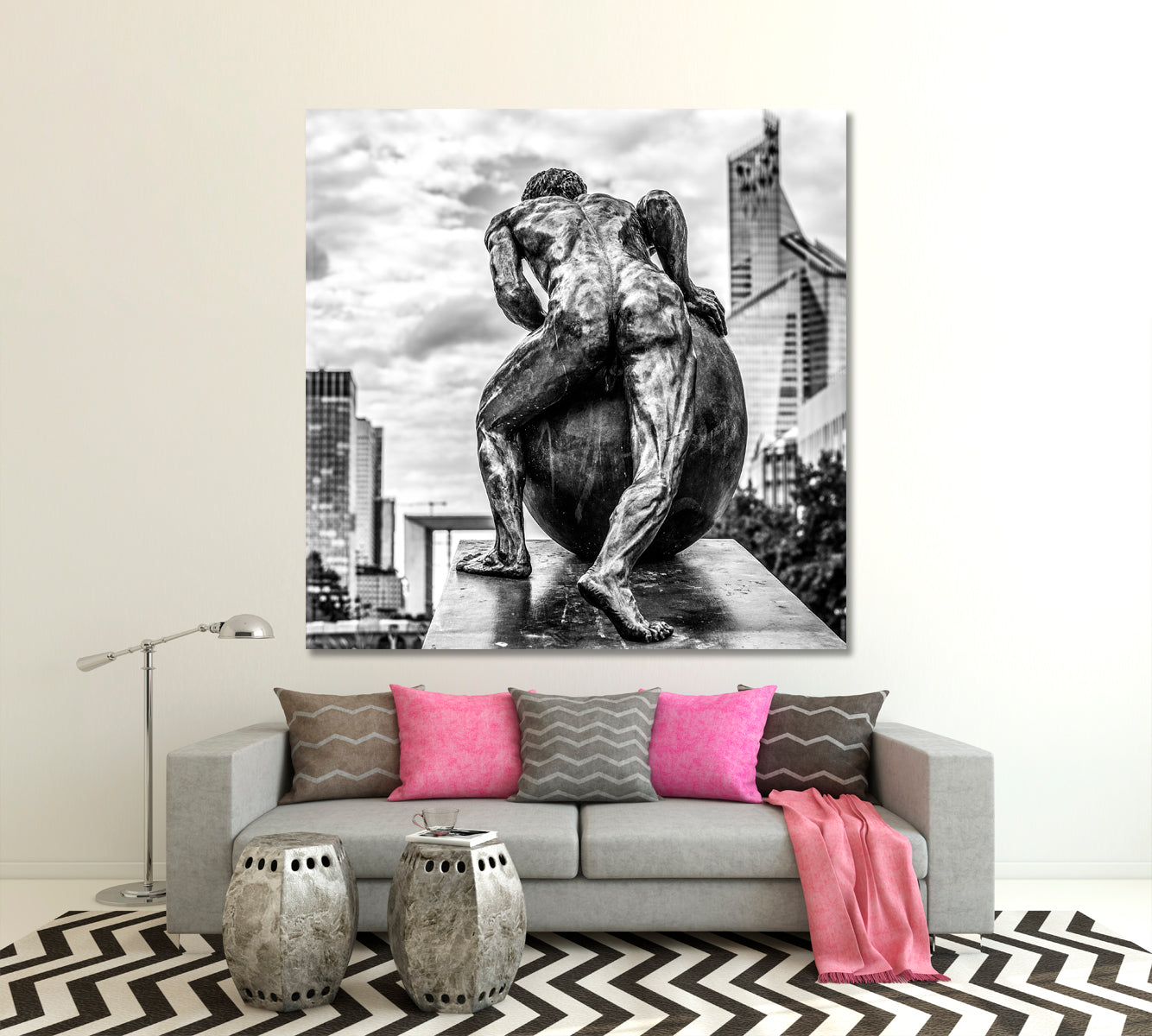 Paris City of Lovers Fashion Science and Arts - Square Panel B&W Famous Landmarks Artwork Print Artesty 1 Panel 12"x12" 