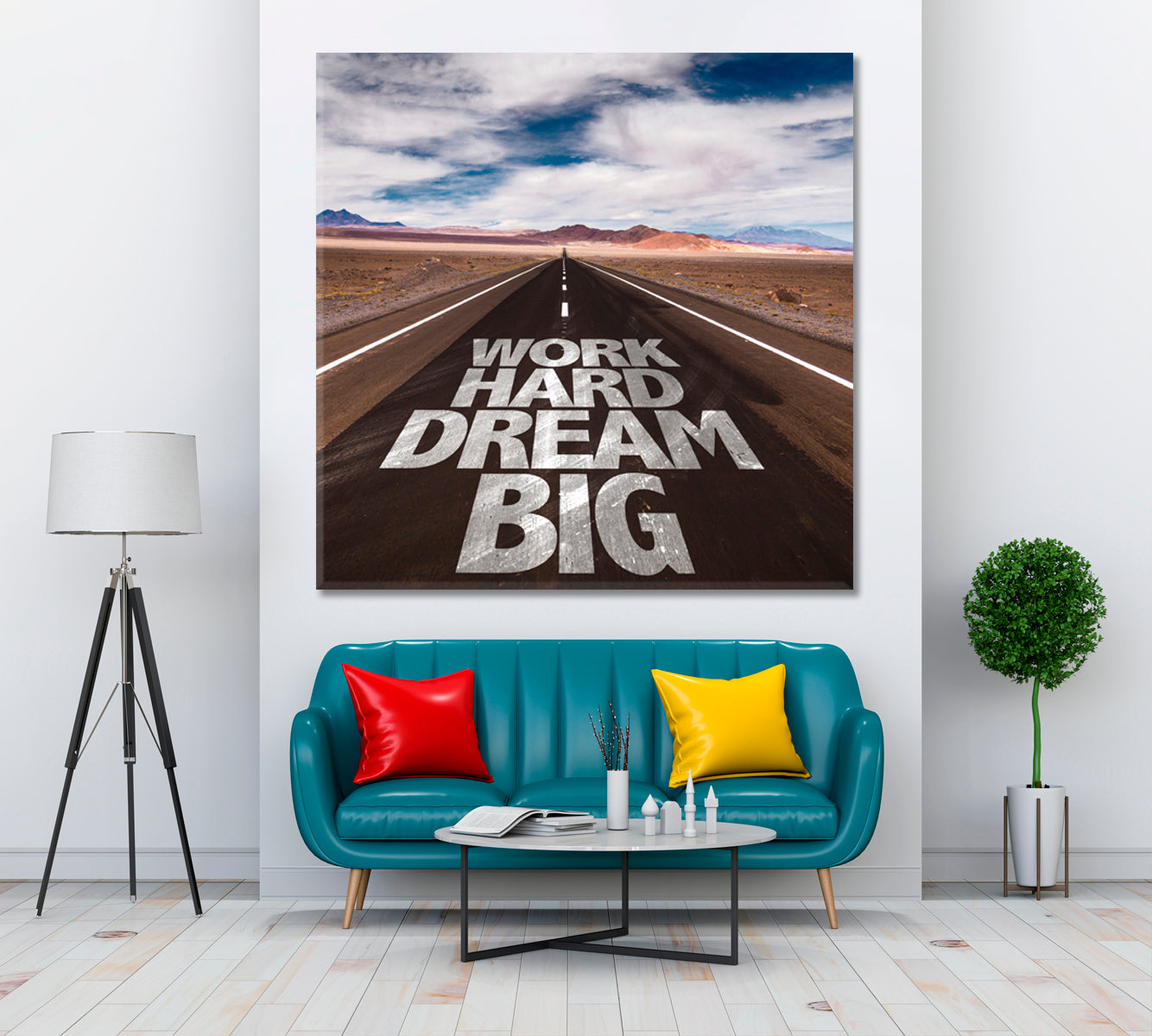 WORK HARD DREAM BIG Desert Road Motivation Poster - Square Panel Business Concept Wall Art Artesty   