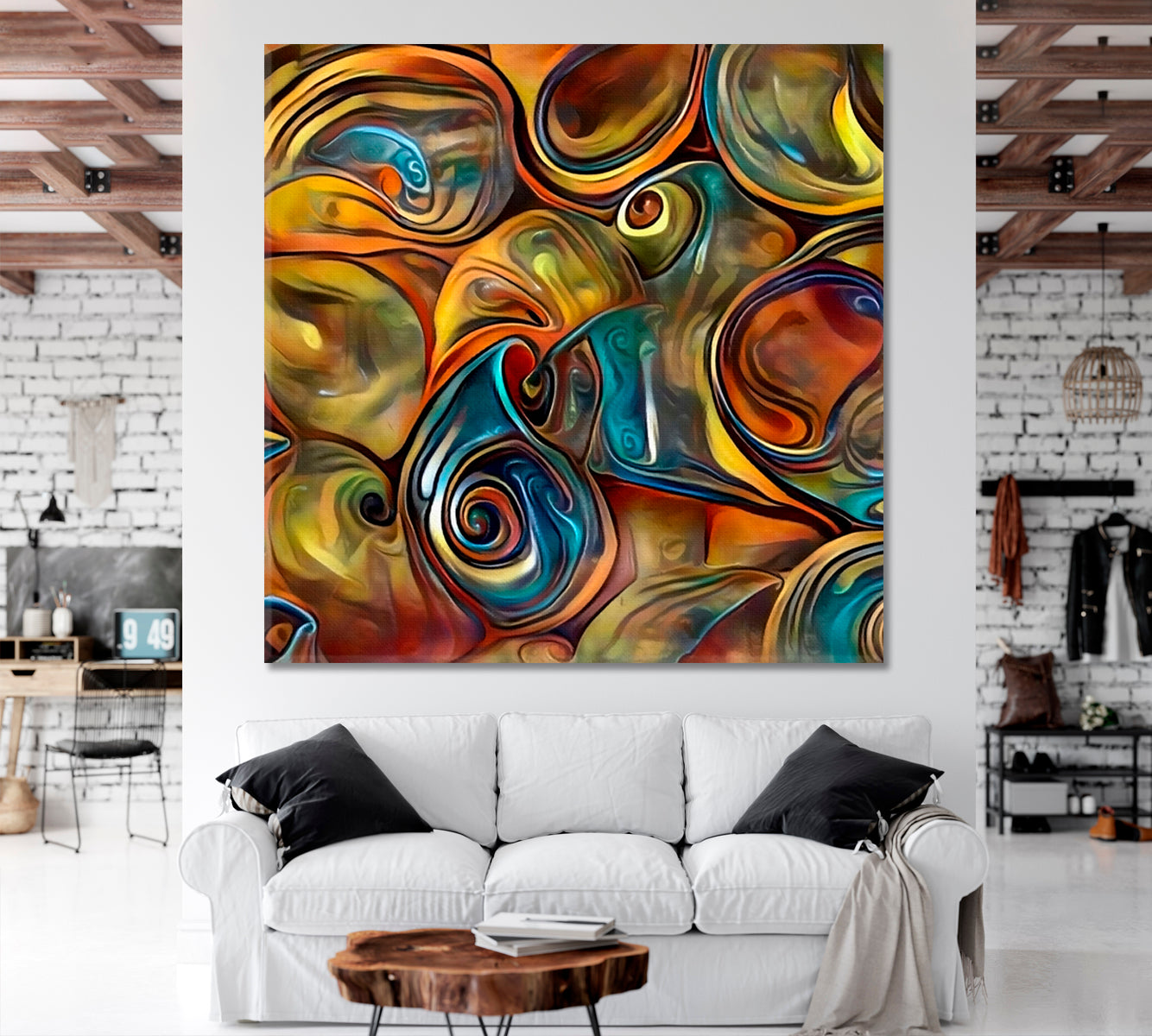 ABSTRACT SEASHELLS  Fluid Lines and Color Movement - Square Panel Abstract Art Print Artesty 1 Panel 12"x12" 