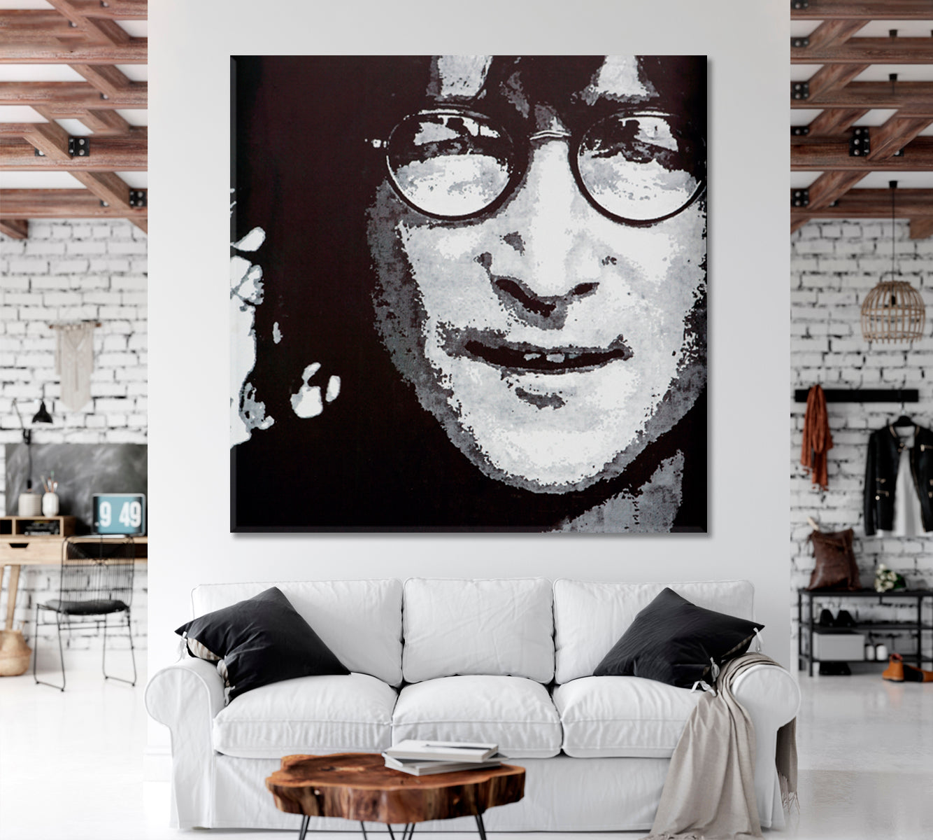 JOHN LENNON Inspired Graffiti Beatles Famous Lennon Wall - Square Panel Celebs Canvas Print Artesty   