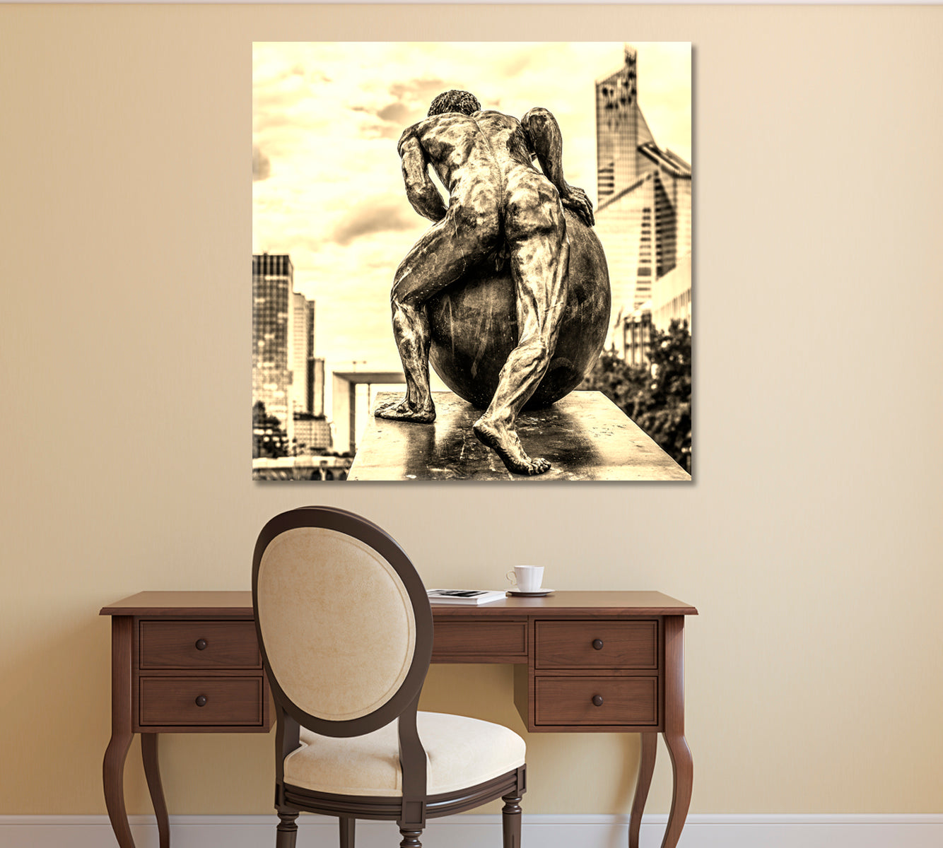 PARIS City of Lovers Fashion Science and Arts Sepia Vintage Effect - Square Panel Famous Landmarks Artwork Print Artesty   