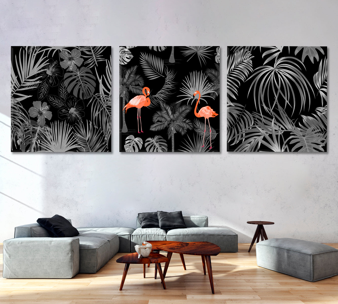Tropical Jungle Palm Leaves Abstract Black And White Posters Set Tropical, Exotic Art Print Artesty   