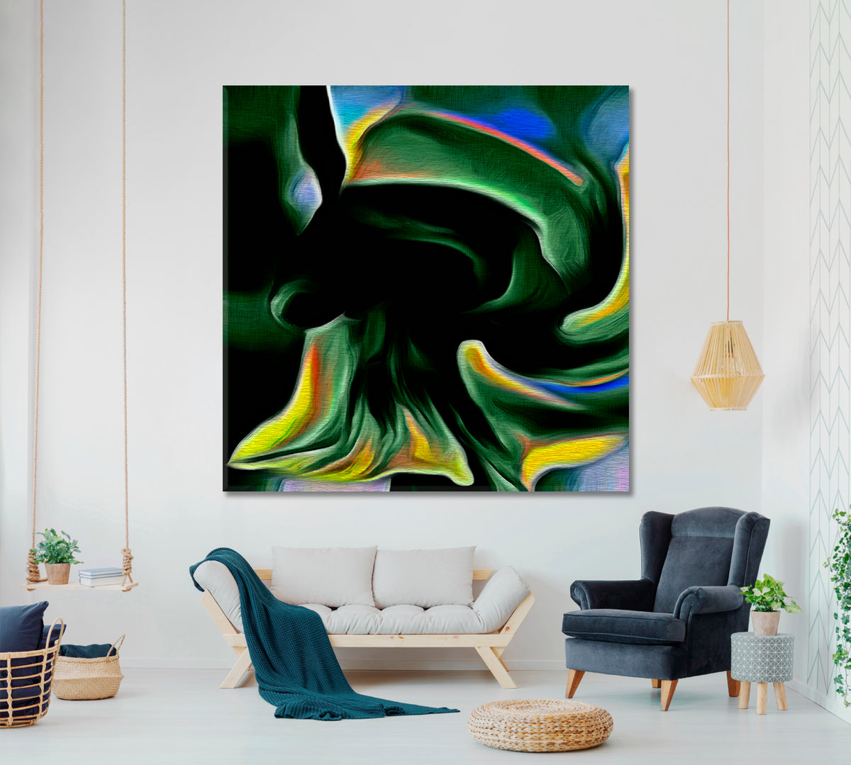 VIBRANT Green and Yellow Abstract Fractal Psychedelic Shape - Square Panel 1 Abstract Art Print Artesty 1 Panel 12"x12" 