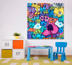 FANNY CATS Abstract Graffiti Painting Kids Room Canvas Art Print Artesty   