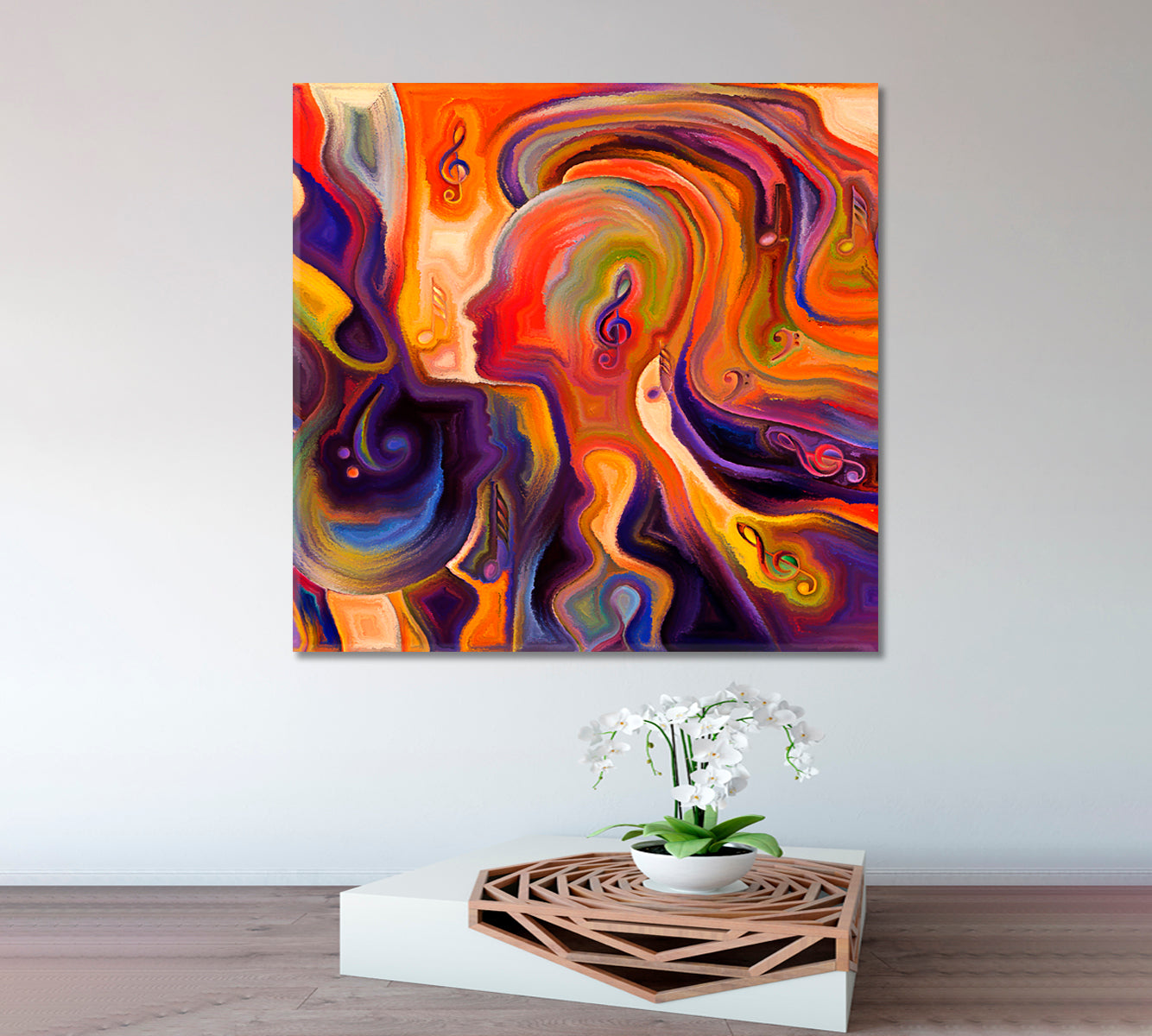 VIBRANT MODERN ART Inner Consciousness Vivid Coral and Purple - Square Panel Contemporary Art Artesty 1 Panel 12"x12" 