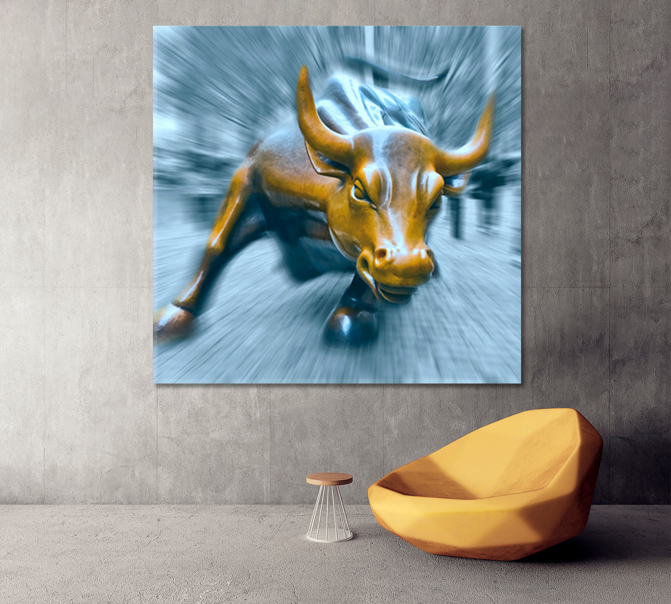 Charging Bull Blue- Square Panel Business Concept Wall Art Artesty   
