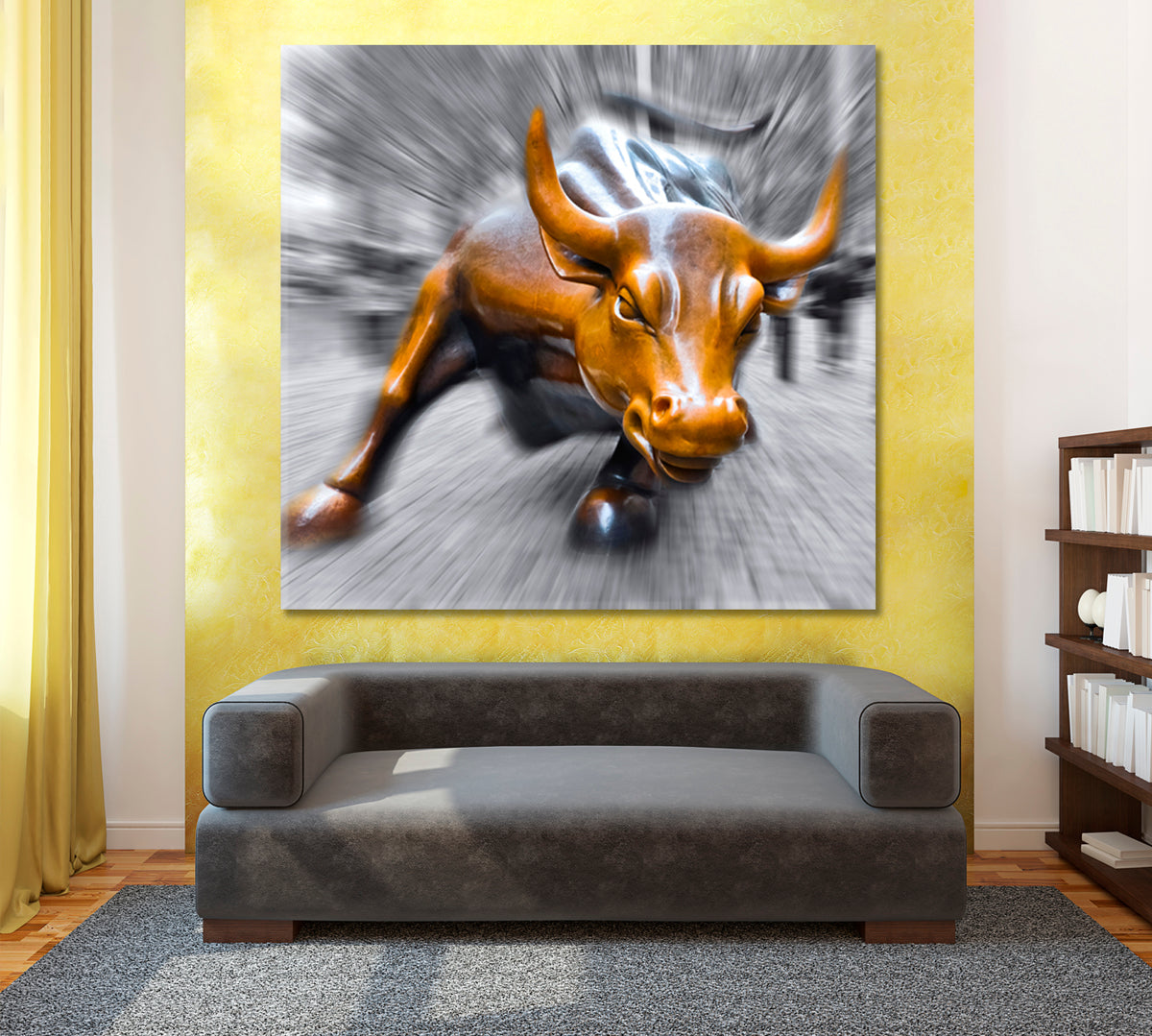 Charging Bull symbol of the New York NEW YORK CITY NY USA - Square Panel Photo Art Artesty 1 Panel 12"x12" 