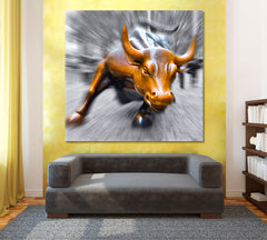 Charging Bull symbol of the New York NEW YORK CITY NY USA - Square Panel Photo Art Artesty 1 Panel 12"x12" 