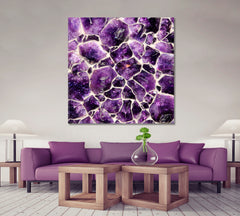 Natural Purple Amethyst Crystals Stunning Beautiful Rock - Square Panel Abstract Art Print Artesty   