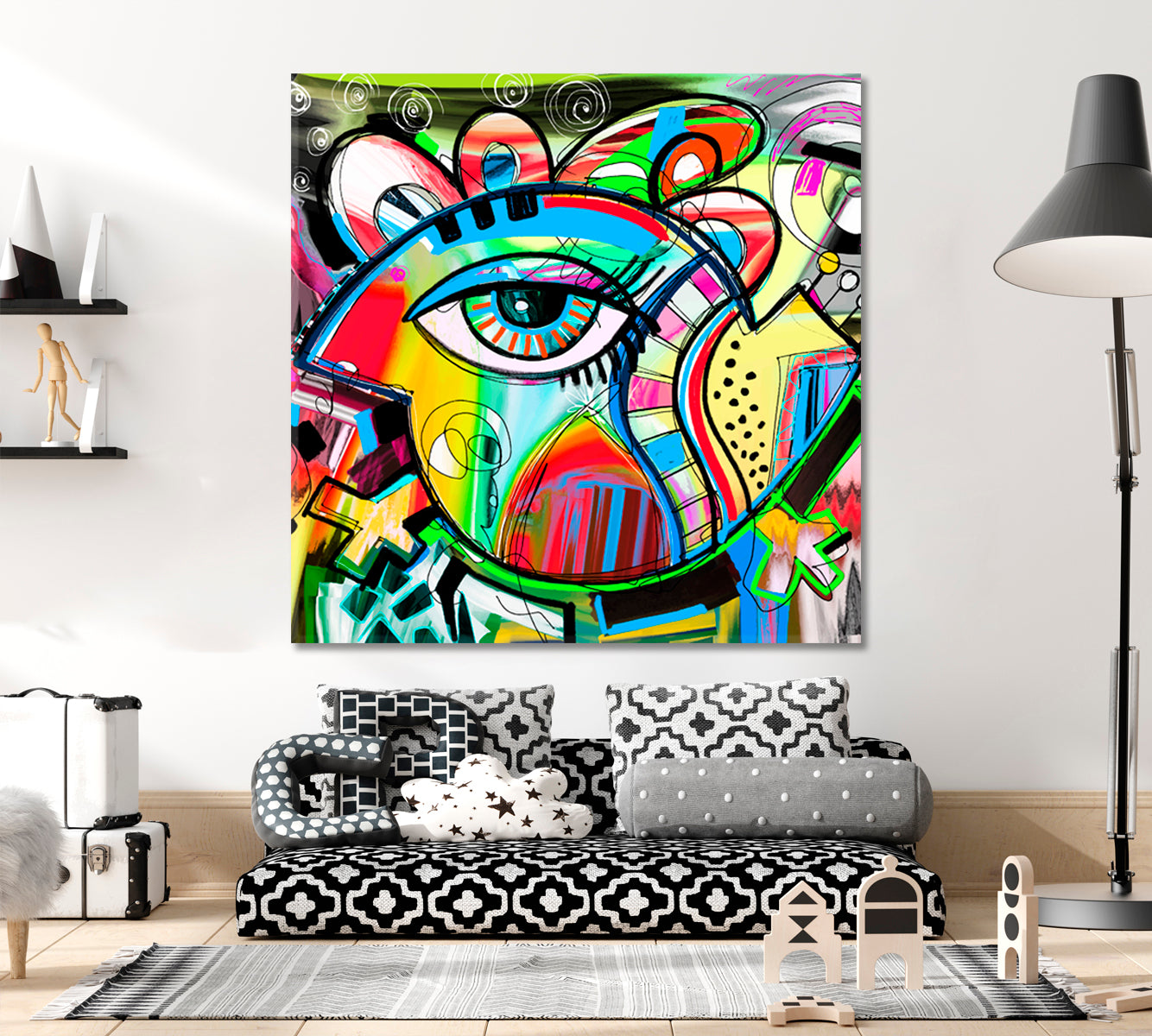 Modern Abstraction Doodle Bird - Square Panel Abstract Art Print Artesty   