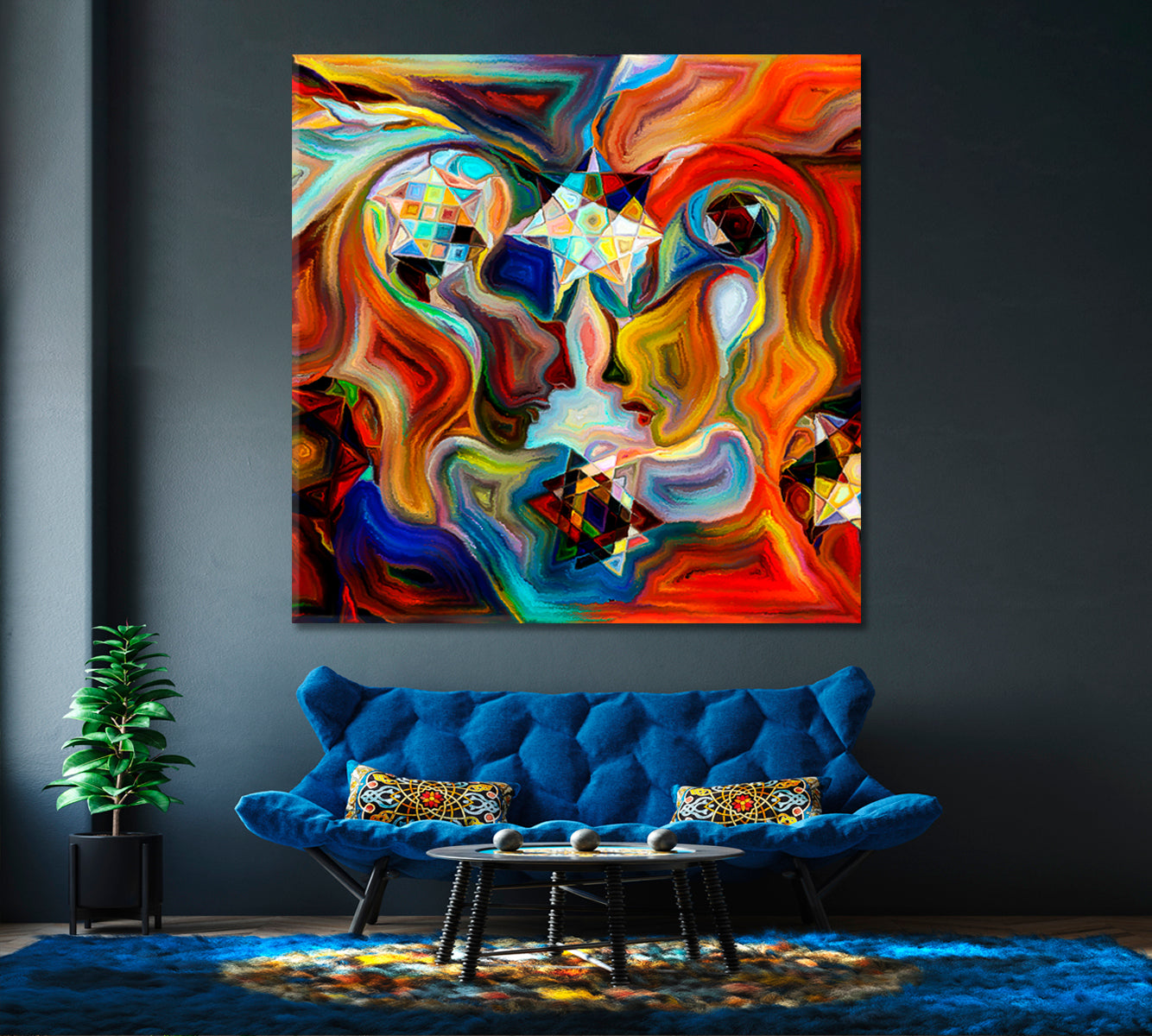 ABSTRACT INTERPLAY Mystic Profiles Colorful Patterns Symbols Vivid Shapes | S Abstract Art Print Artesty   