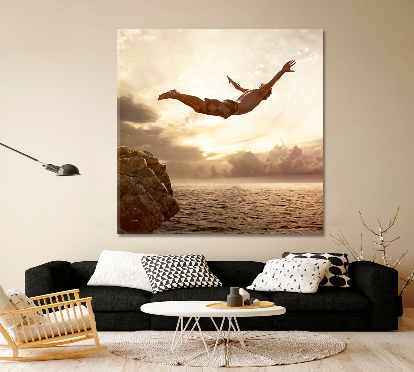 Cliff Diver Adventure - Square Panel Scenery Landscape Fine Art Print Artesty 1 Panel 12"x12" 