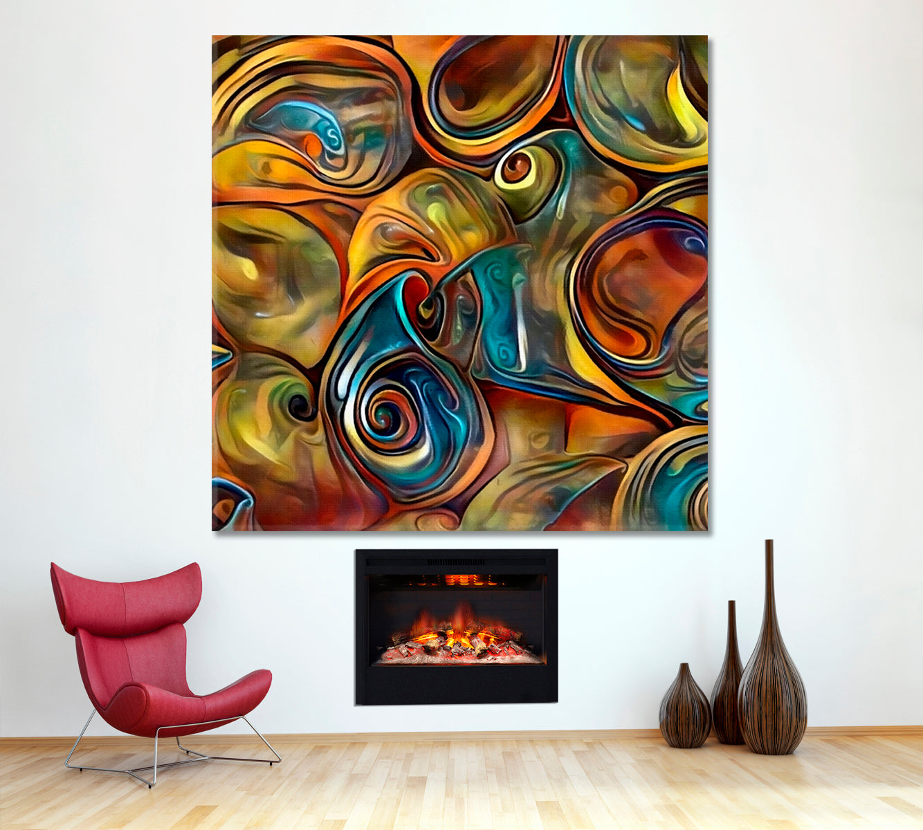 ABSTRACT SEASHELLS  Fluid Lines and Color Movement - Square Panel Abstract Art Print Artesty   