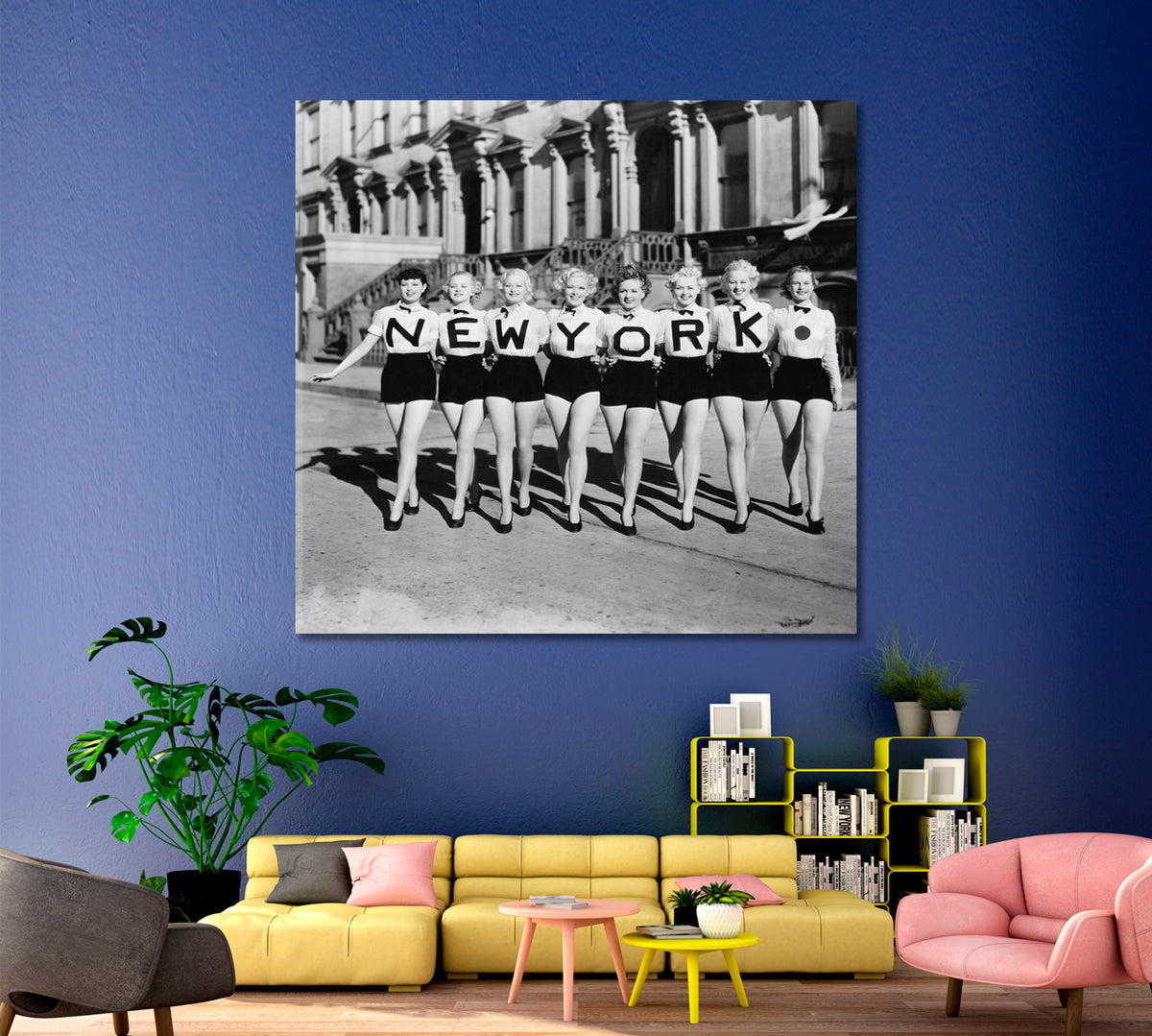 NEW YORK CITY Vintage Black and White Photo CHORUS LINE of Beautiful Women- Square Panel Vintage Affordable Canvas Print Artesty 1 Panel 12"x12" 
