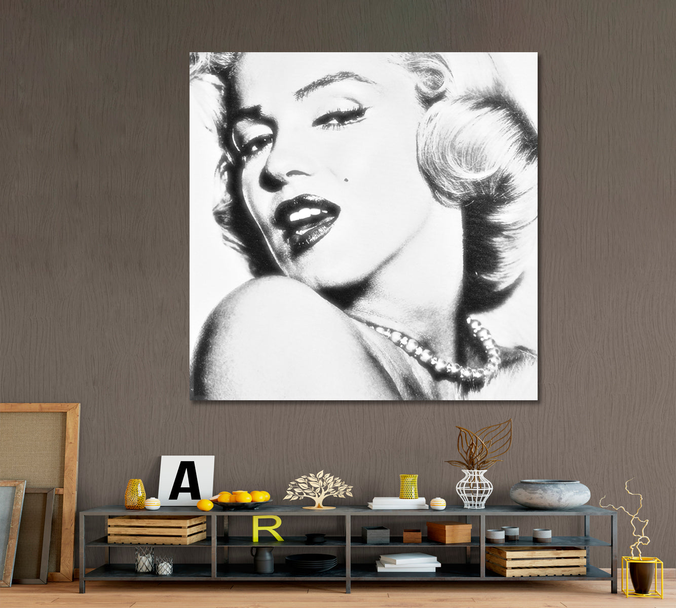MARILYN MONROE Movie Star Marilyn Monroe Famous Posing Black and White Vinage - Square Panel Celebs Canvas Print Artesty   