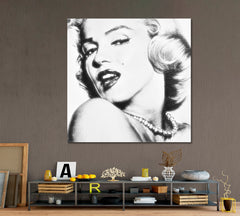 MARILYN MONROE Movie Star Marilyn Monroe Famous Posing Black and White Vinage - Square Panel Celebs Canvas Print Artesty   