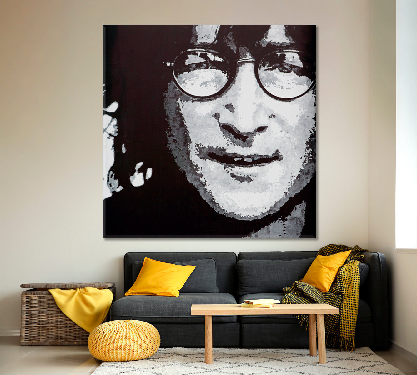 JOHN LENNON Inspired Graffiti Beatles Famous Lennon Wall - Square Panel Celebs Canvas Print Artesty   