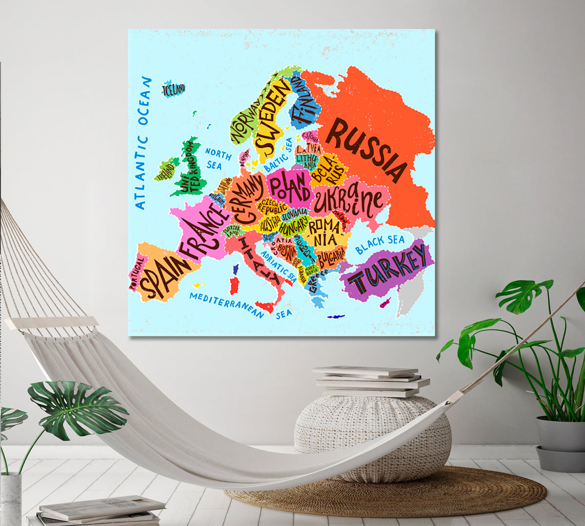 Colorful Europe Map Decorative Poster Education - S Maps Canvas Artwork Artesty 1 Panel 12"x12" 