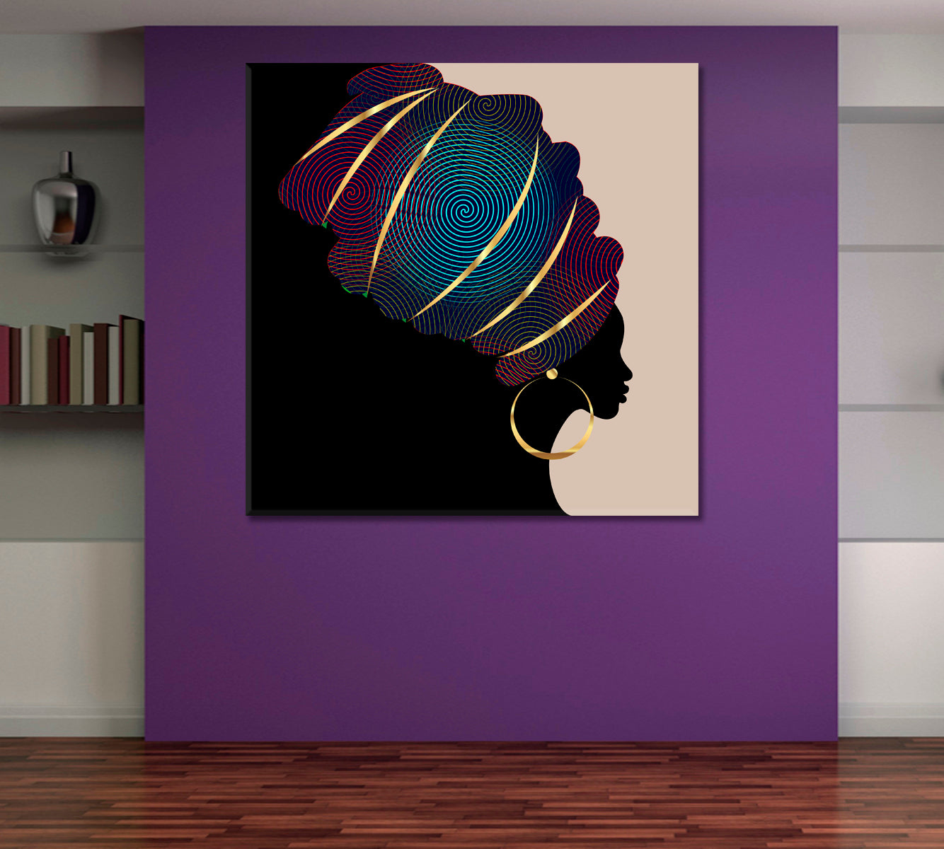 Portrait Beautiful African WomanTraditional Turban Kente Head Wrap | Square African Style Canvas Print Artesty   