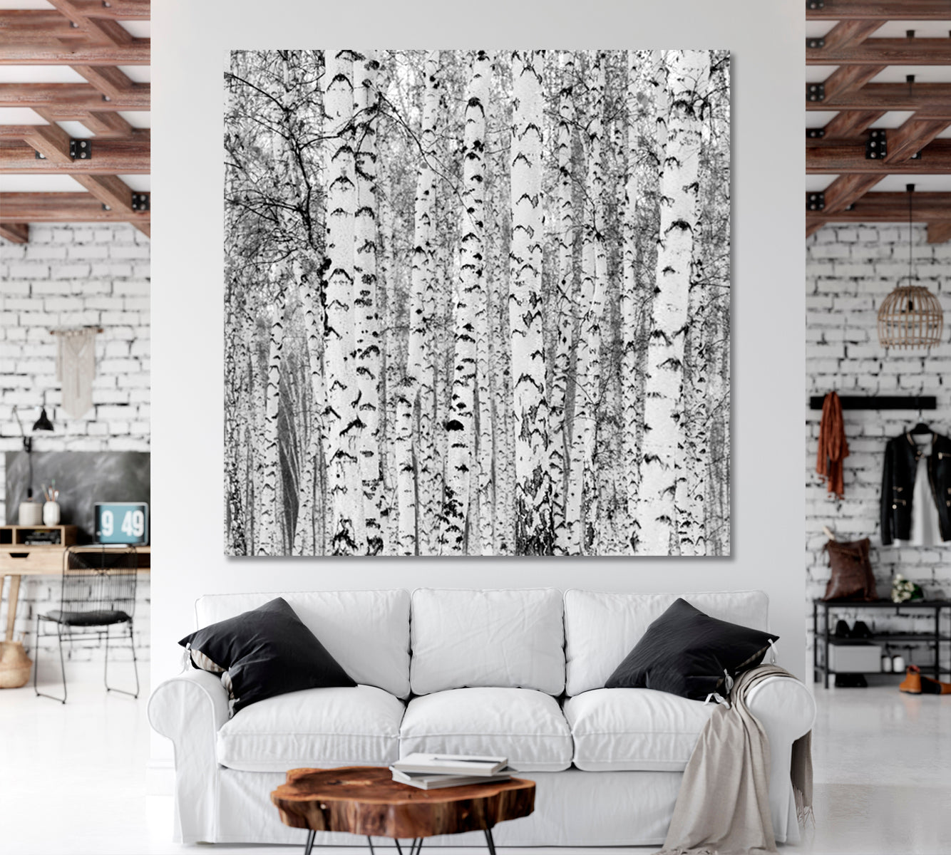 Birch Forest Winter Landscape Black and White Photo Print - Square Panel Floral & Botanical Split Art Artesty   