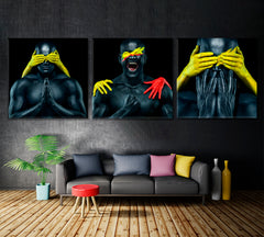 Colorful Portrait Bodybuilder Athlete Body Art Female Hands Set of 3 Photo Art Artesty   