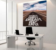 WORK HARD DREAM BIG Desert Road Motivation Poster - Square Panel Business Concept Wall Art Artesty   