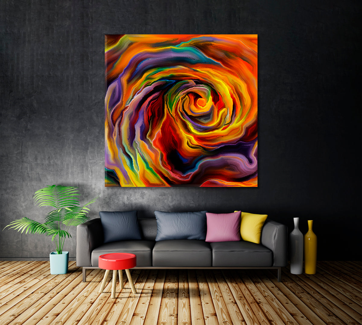 FORMS Magical Abstract Vivid Whirlpool - Square Panel Contemporary Art Artesty 1 Panel 12"x12" 