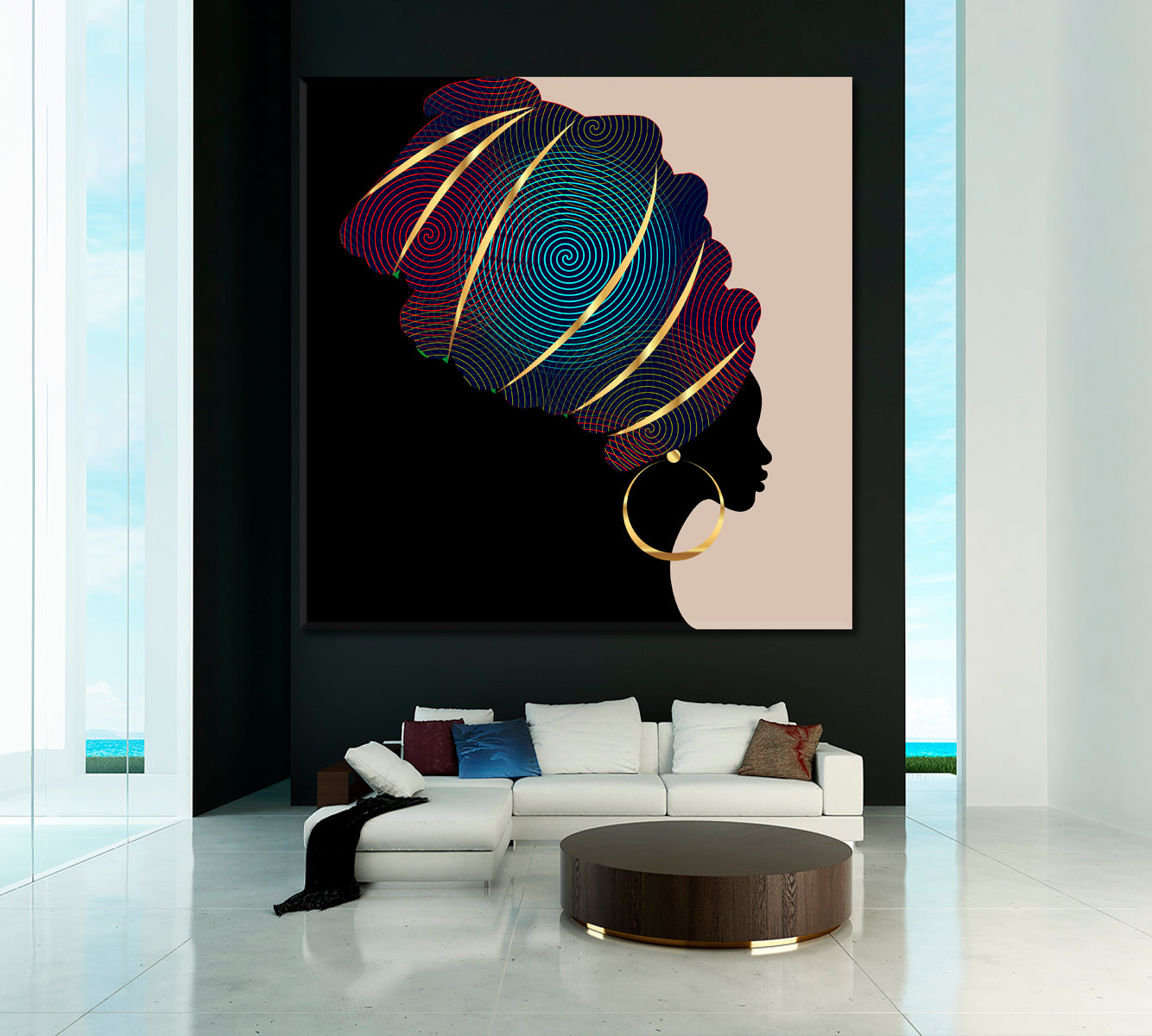 Portrait Beautiful African WomanTraditional Turban Kente Head Wrap | Square African Style Canvas Print Artesty   