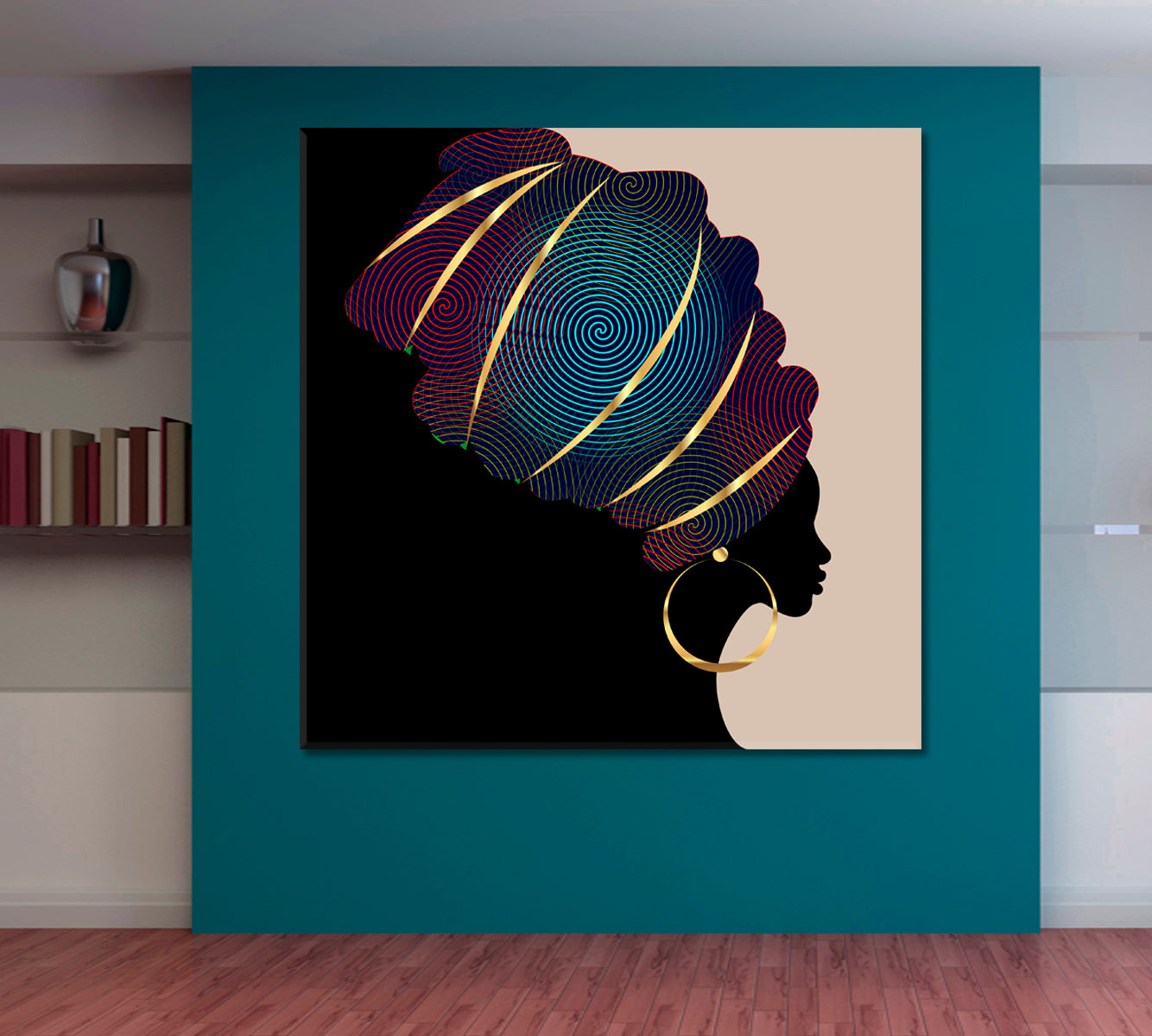 Portrait Beautiful African WomanTraditional Turban Kente Head Wrap | Square African Style Canvas Print Artesty   