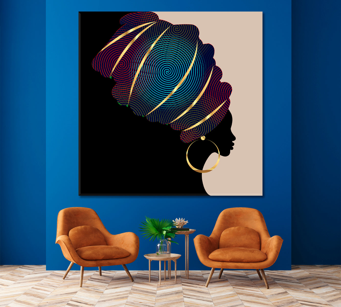 Portrait Beautiful African WomanTraditional Turban Kente Head Wrap | Square African Style Canvas Print Artesty   