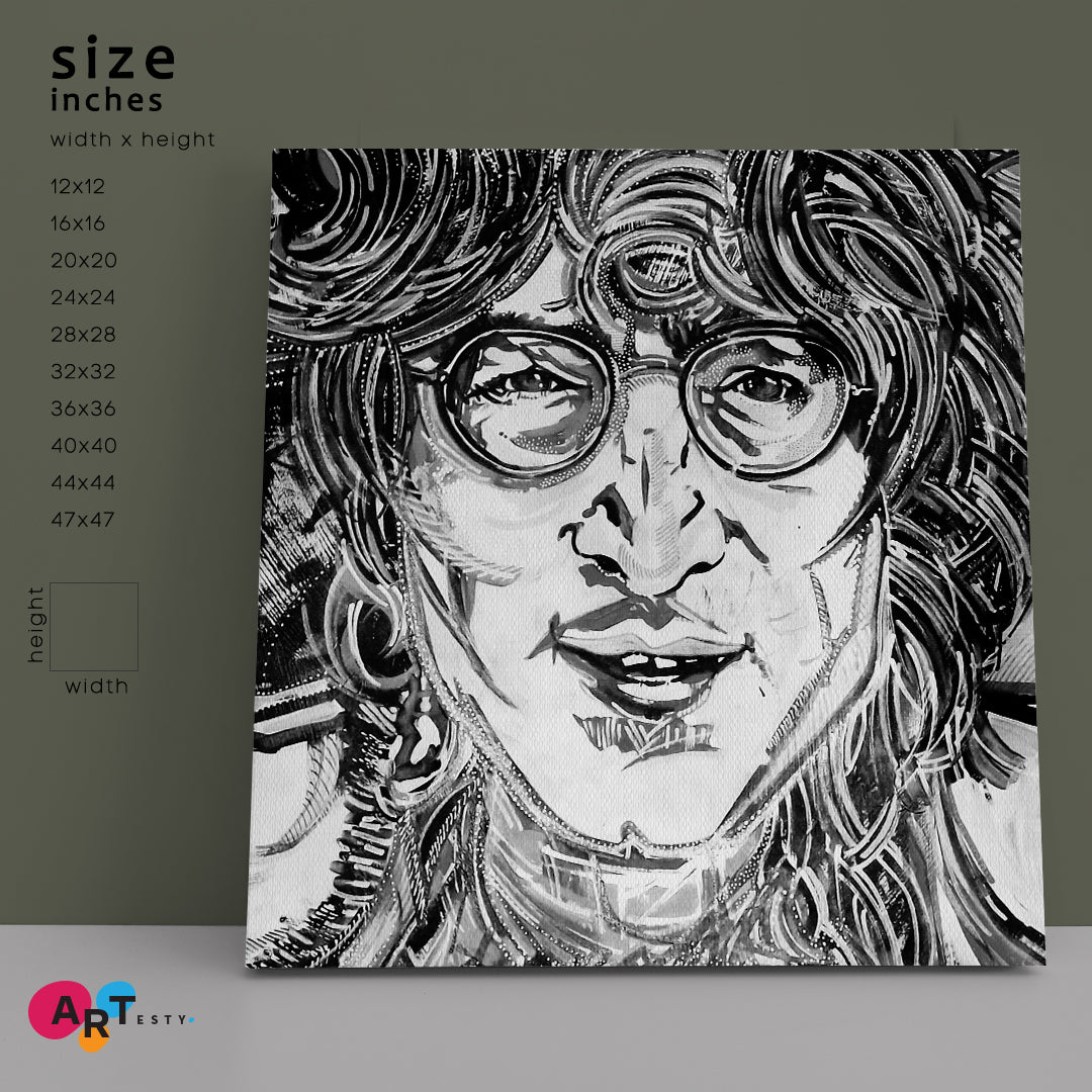 JOHN LENNON  Prague John Lennon Wall Street Art Canvas Print - Square Black and White Wall Art Print Artesty   