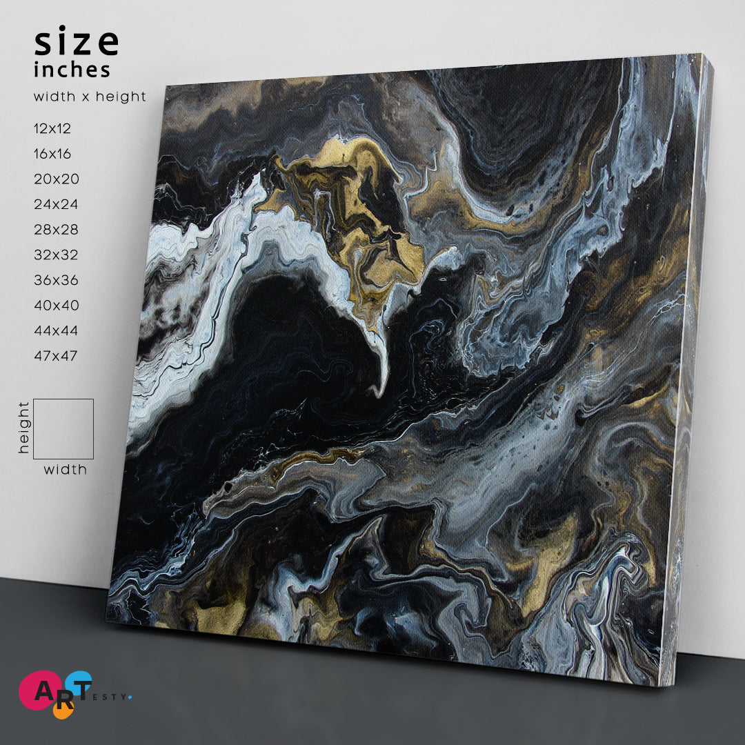 Marble Texture Contemporary Art Fluid Mix Acrylic Painting Trendy Canvas Print - Square Fluid Art, Oriental Marbling Canvas Print Artesty   