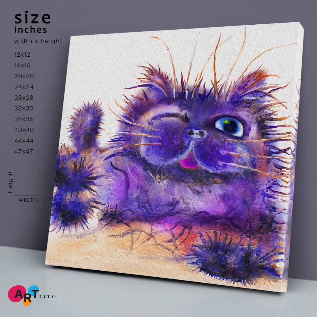 It's All Good | CUTE FLUFFY CAT Cartoon Whimsical Animals Kids Room Canvas Print - Square Panel Animals Canvas Print Artesty   