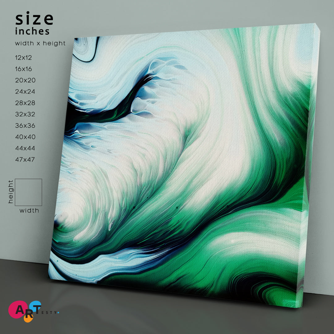 Green Waves Fluid Art Fluid Art, Oriental Marbling Canvas Print Artesty   