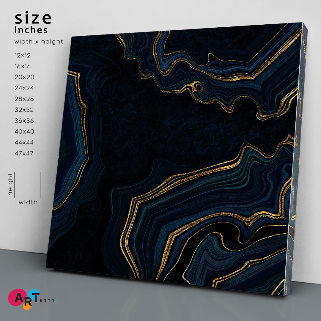 Navy Abstract Marble Stone Effect Canvas Print - Square Abstract Art Print Artesty   