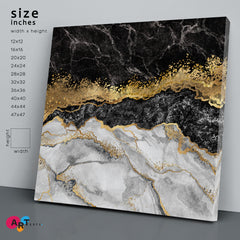 Black & Gold Abstract Marble Effect Canvas Print - Square Fluid Art, Oriental Marbling Canvas Print Artesty   