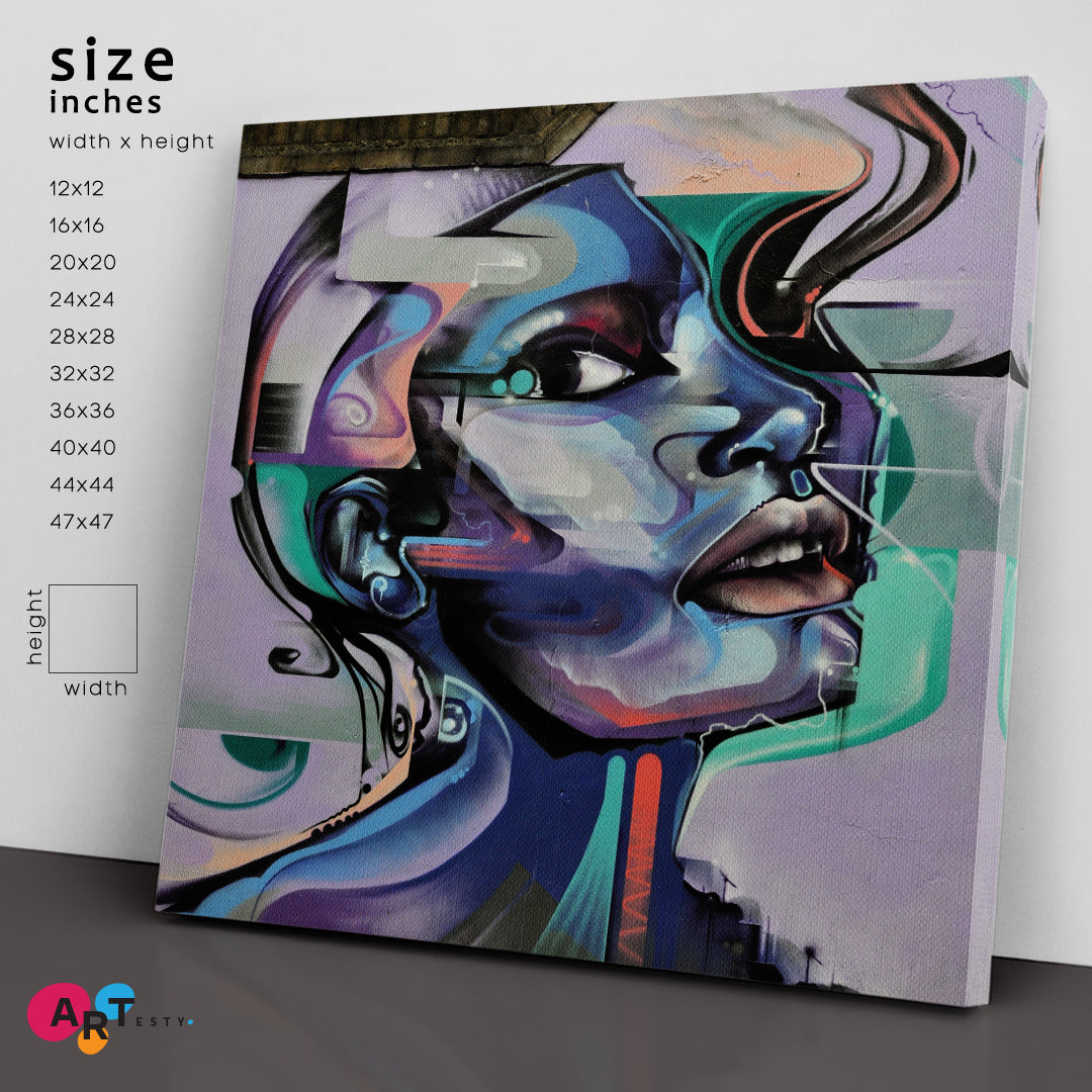 Abstract Art Woman Face Portrait Street Art Canvas Print Wall Art ...