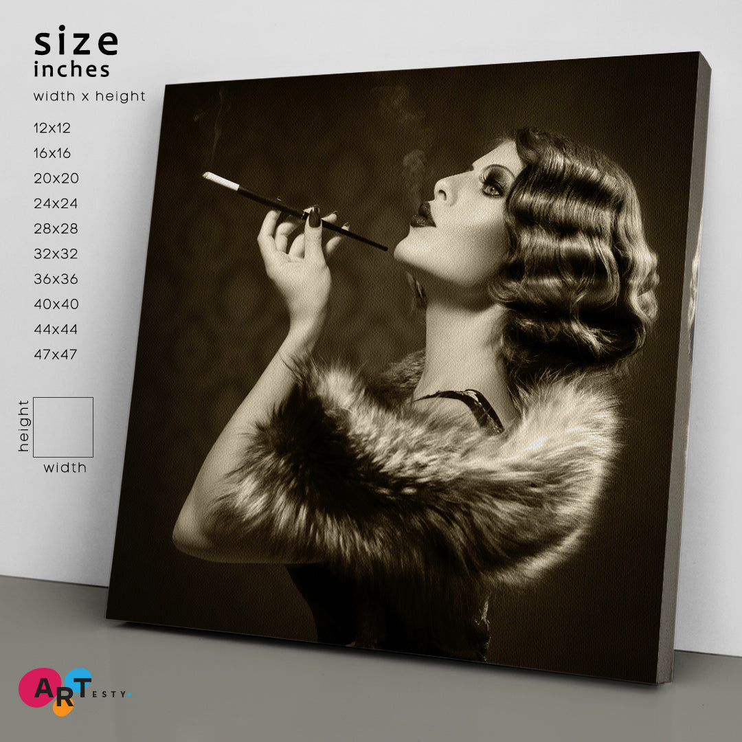 RETRO Hairstyle Lady Vintage Style Beautiful Woman Smoking Mouthpiece | S Beauty Salon Artwork Prints Artesty 1 Panel 12"x12" 