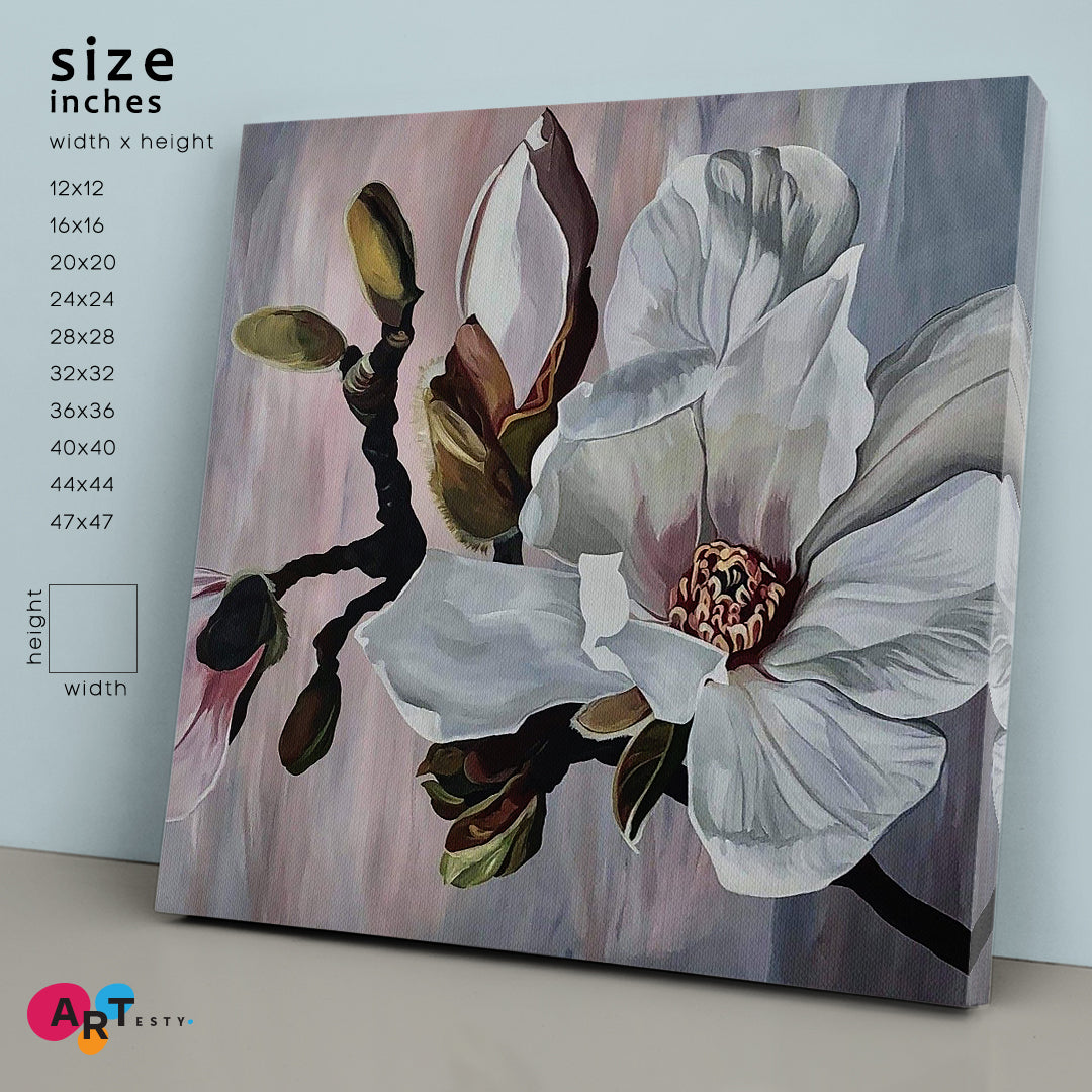 MAGNOLIE Most Tender Large Flowers Pastel Colors Best Floral Canvas Print | Square Panel Floral & Botanical Split Art Artesty   