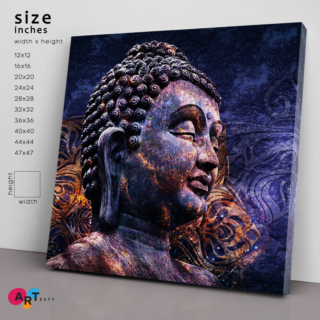 Head of Lord Buddha Profile Multicolored Psychedelic Religious Modern Art Artesty   