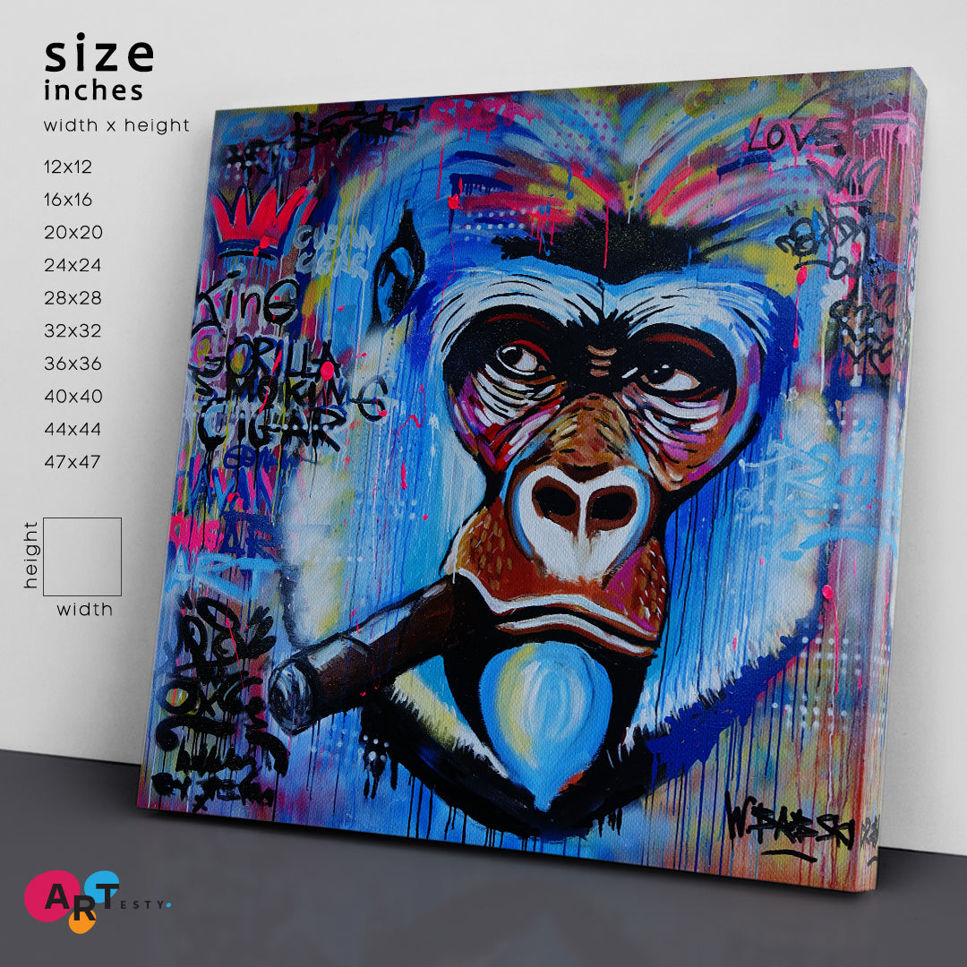 BANKSY STYLE  Monkey Gorilla Smoking Cigar Grunge Banksy Graffiti - S Animals Canvas Print Artesty   