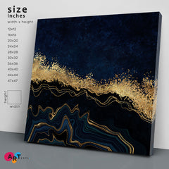 Navy And Gold Veins Abstract Marble Stone Effect Canvas Print - Square Abstract Art Print Artesty   