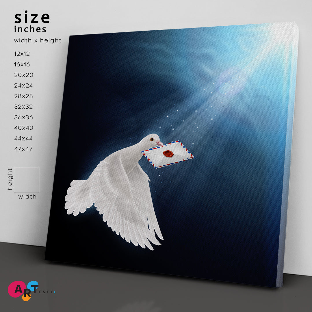 HERALD OF HAPPINESS Pigeon Flying With Letter Celestial Home Canvas Décor Artesty   
