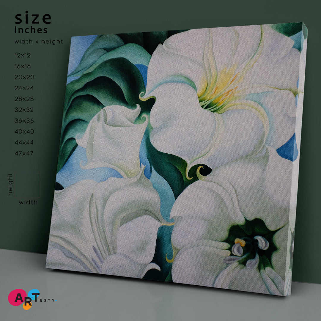 LILY White Trumpet Lily Flower in details  - Square Floral & Botanical Split Art Artesty   