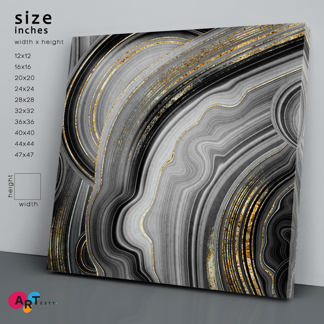 Gray & Gold Abstract Canvas Print - Square Abstract Art Print Artesty   