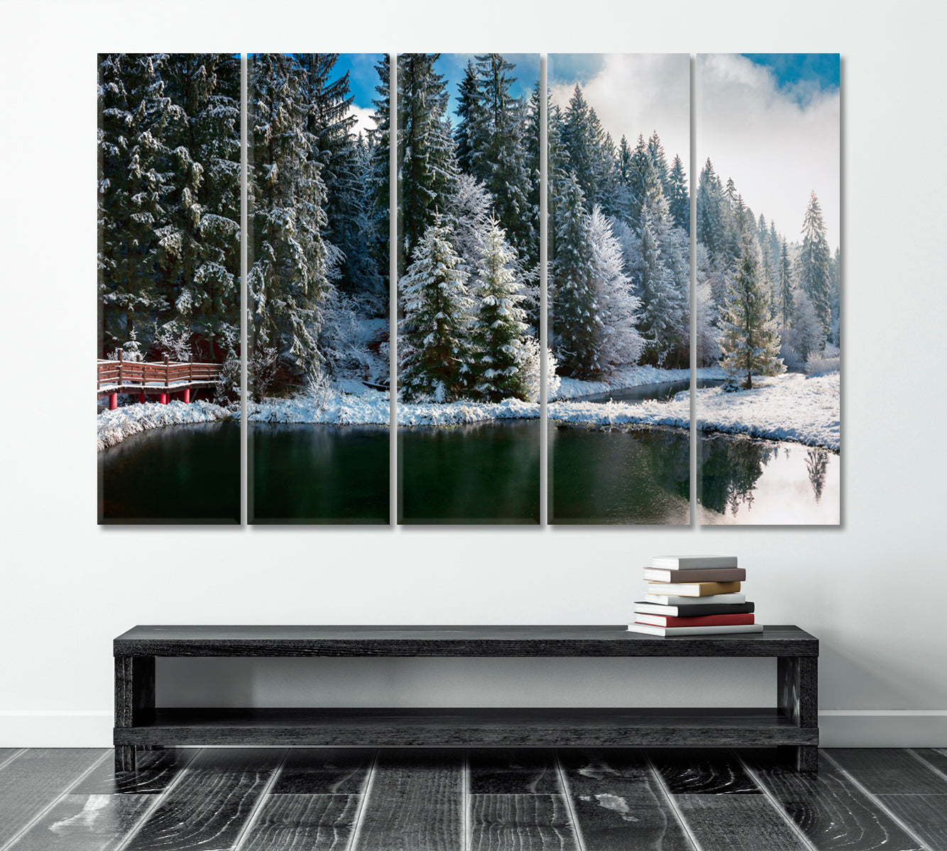 Snowy Pine Trees Poster Scenery Landcape Artesty 5 panels 36" x 24" 